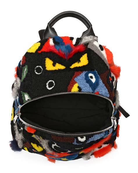 fendi shearling patchwork monster backpack black multicolor|FENDI Shearling Patchwork Monster Eyes Backpack Black .